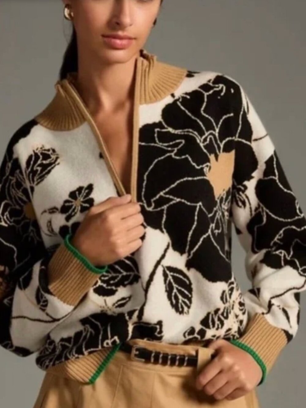 Maeve by Anthropologie Montana Floral Half Zip Sweater Medium